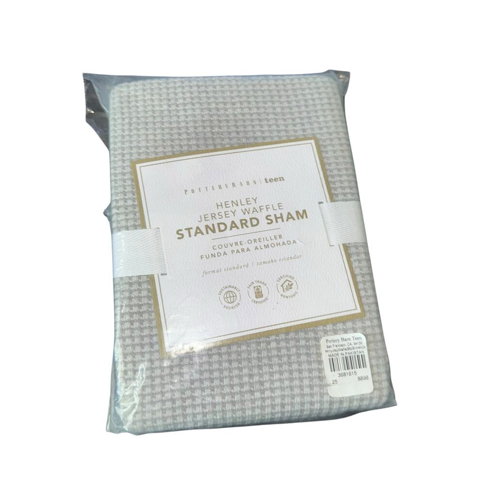 Pottery Barn Teen Henley Jersey Waffle Standard Sham Heather Gray 26x20 NEW